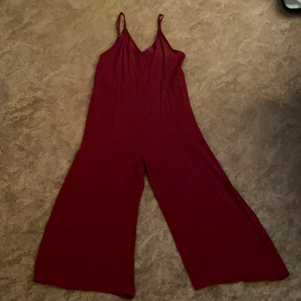 Dark Red Wide-Legged Romper